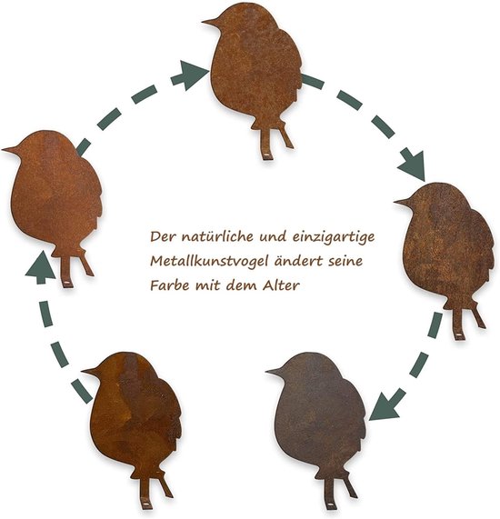 Roestige vogeldecoratie, roest, 4 patina metalen vogelsteker, tuindecoratie, roestlook met schroefdraad, metalen vogel, boomstekker voor hout, hekfiguren, tuindecoratie, ijzeren vogel — afbeelding 4