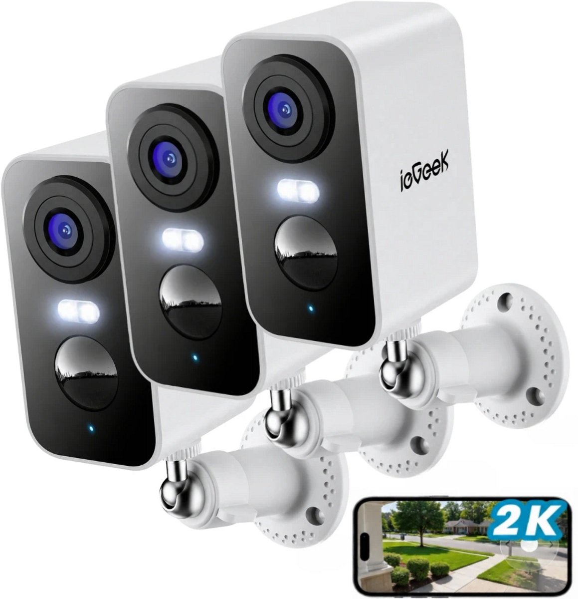 ieGeek 2K Camera Beveiliging Buiten WiFi - Bewakingscamera Voor Buiten - Beveiligingscamera Draadloos Buiten - 5200mAh batterij - Nachtzicht in kleur - IP65 - 2-Weg Audio - 2,4 GHz - 3pcs