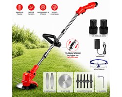 Traumheim®4-in-1 Kantenmaaier – Grastrimmer – Bosmaaier – Grasmaaier – Draadloos & Elektrisch – Incl. 2 Accu ‘s & Snellader - red