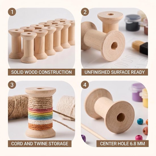 Set van 10 Houten Lege Spoelen voor Draad en Touw - Eco-vriendelijk, Duurzaam en Handig voor Organisatie van Merkloos — afbeelding 3