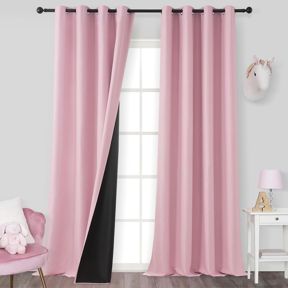 Lange moderne verduisteringsgordijnen voor woonkamer, 2 stuks, 140 x 260 cm, roze verduisteringsgordijn voor meisjes-/kinderslaapkamer, thermisch geïsoleerd anti-geluid schattige woongordijnen