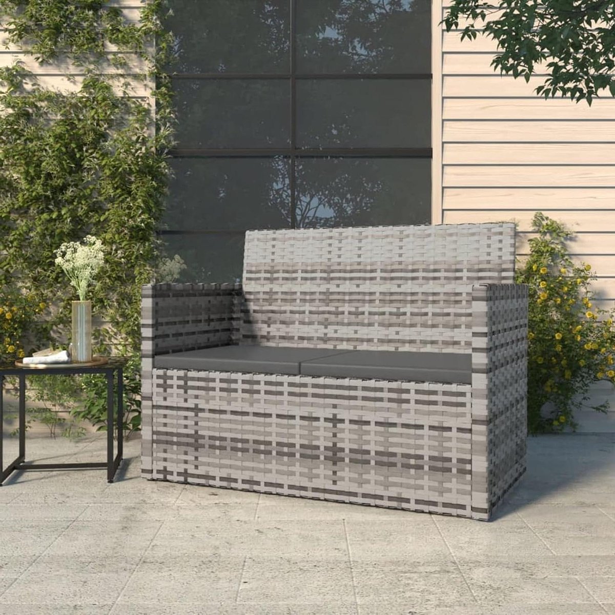 Tuinbank met kussen - Zitbank buiten - Ontspannen in de tuin - Weerbestendig polyrotan - 105 cm breed - Grijs