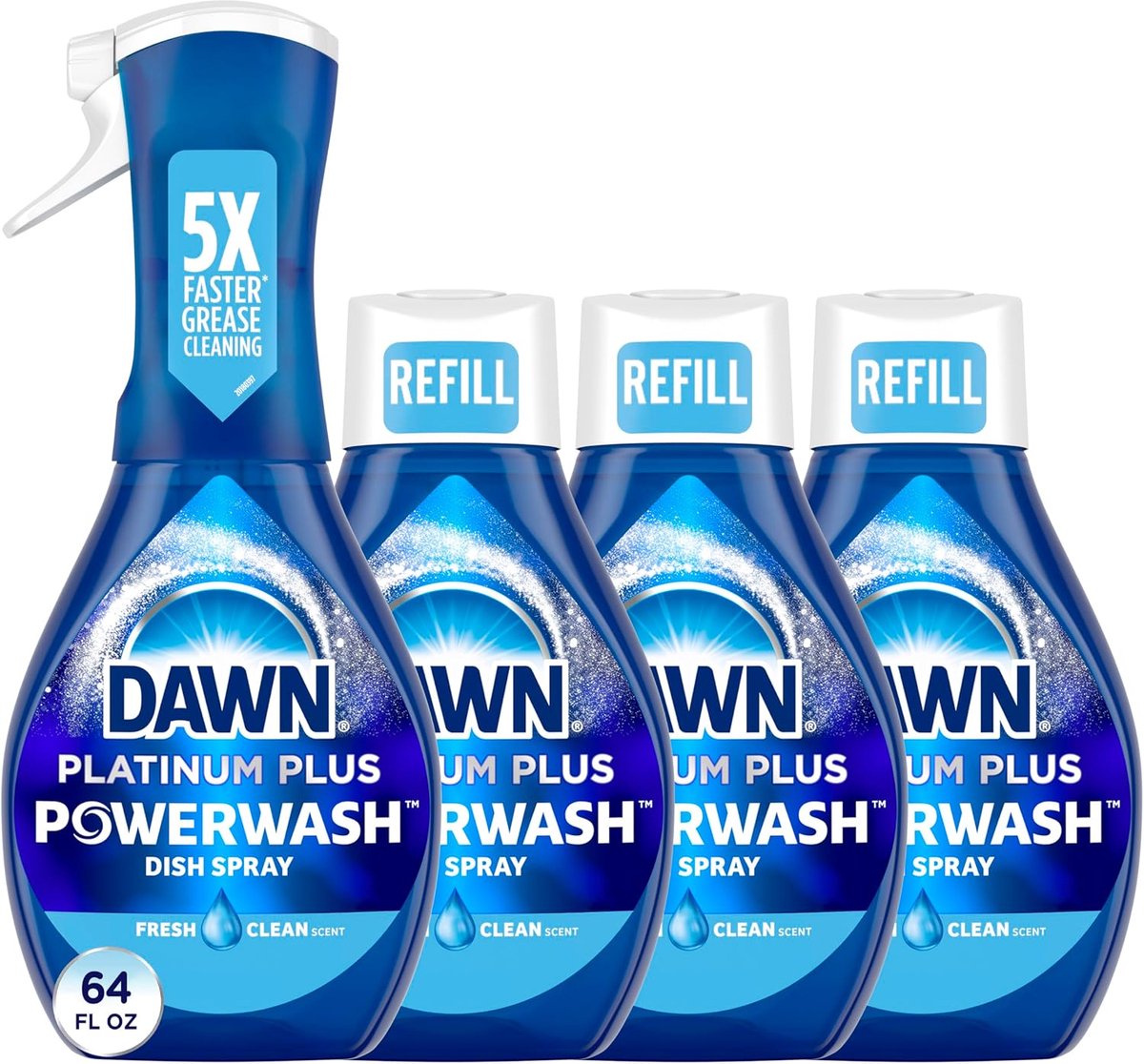 SnelShoppen - Dawn Platinum Powerwash Afwasspray en Vullingen, 4x16 Fl Oz, Krachtige Afwaszeep met Verse Geur, Perfect voor Keuken en Dagelijks Gebrui