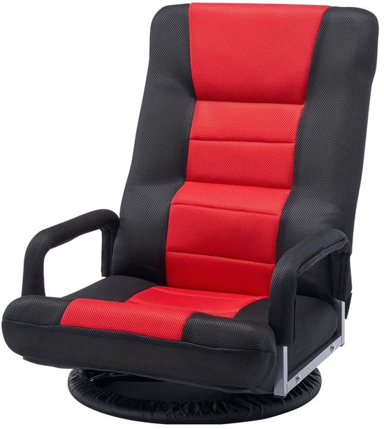 Draaibare Vloerstoel - Zitmeubel - Ontspannen Lezen - 6 Verstelbare Posities - 54 x 66 x 76 cm - Rood Zwart — afbeelding 2