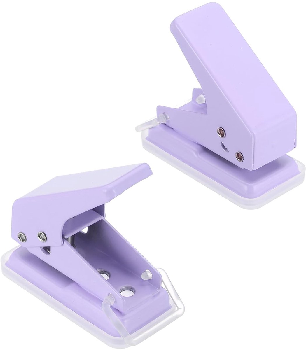 1/4 inch eengats pons, 2 stuks mini draagbare kleine perforator, 6 vellen gatcapaciteit, metaal, papierstans voor dag, knutselen, scrapbook, ticket, paars