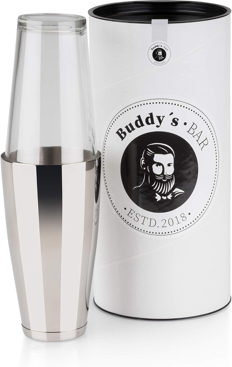Shaker, 700 ml beker + 400 ml glas, geschikt voor levensmiddelen, vaatwasmachinebestendig, elegante cocktailshaker inclusief geschenkdoos, gepolijst roestvrij staal