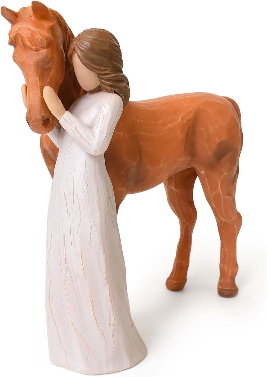 Paardencadeaus voor Vrouwen, Beeldje van een Meisje dat een Paard Omarmt | Handgemaakt harsbeeldje in geschenkverpakking, ideaal verjaardagscadeau voor paardenliefhebbers, perfecte paardendecoratie