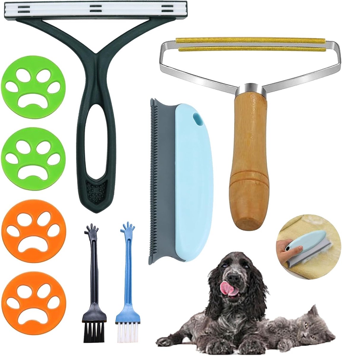 9 delige dierenhaarverwijderaarset - pluizenverwijderaar, magische poten, pluizenborstel, kledingborstel, kattenhaarverwijderaar, mini-nylonborstel, voor kleding, tapijt, bank, dierenhaar