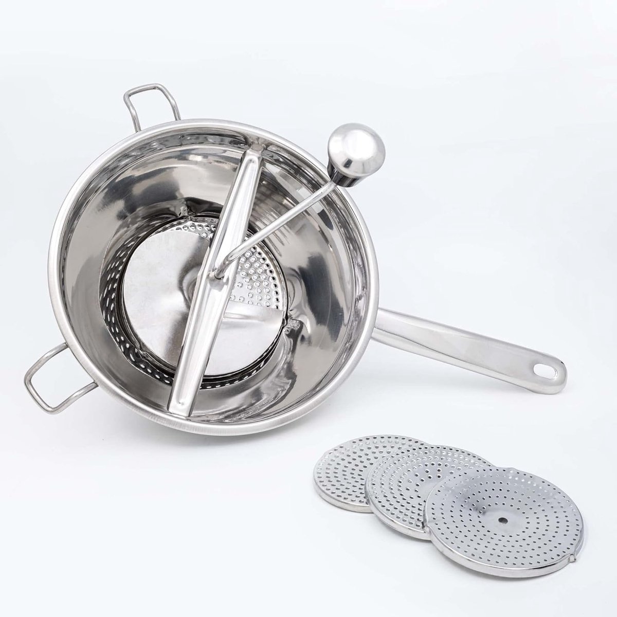 passeerzeef 24 cm, met 3 schijven, aardappel- en groentepasseerder, Chinese keukenzeef, 24 cm