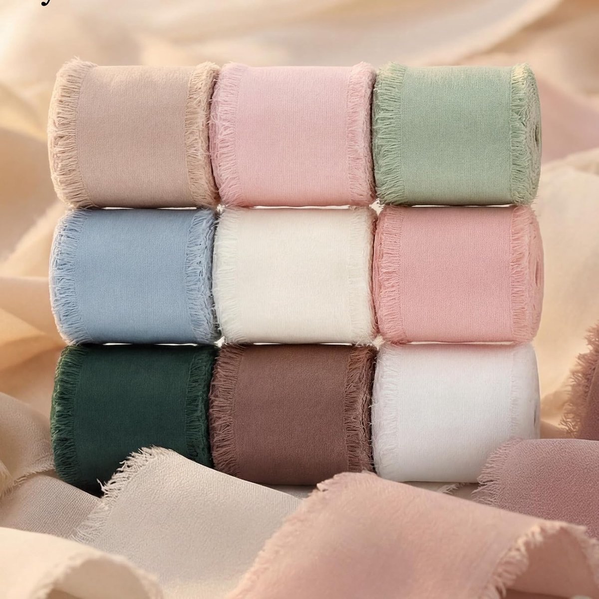 Zijdeachtig lint 9 rollen 3,8 cm x 20 m gemengd, 9 kleuren, handgemaakte franjes voor huwelijksuitnodiging, bruidsboeket, kerstdecoratie, geschenkverpakking, strikken maken