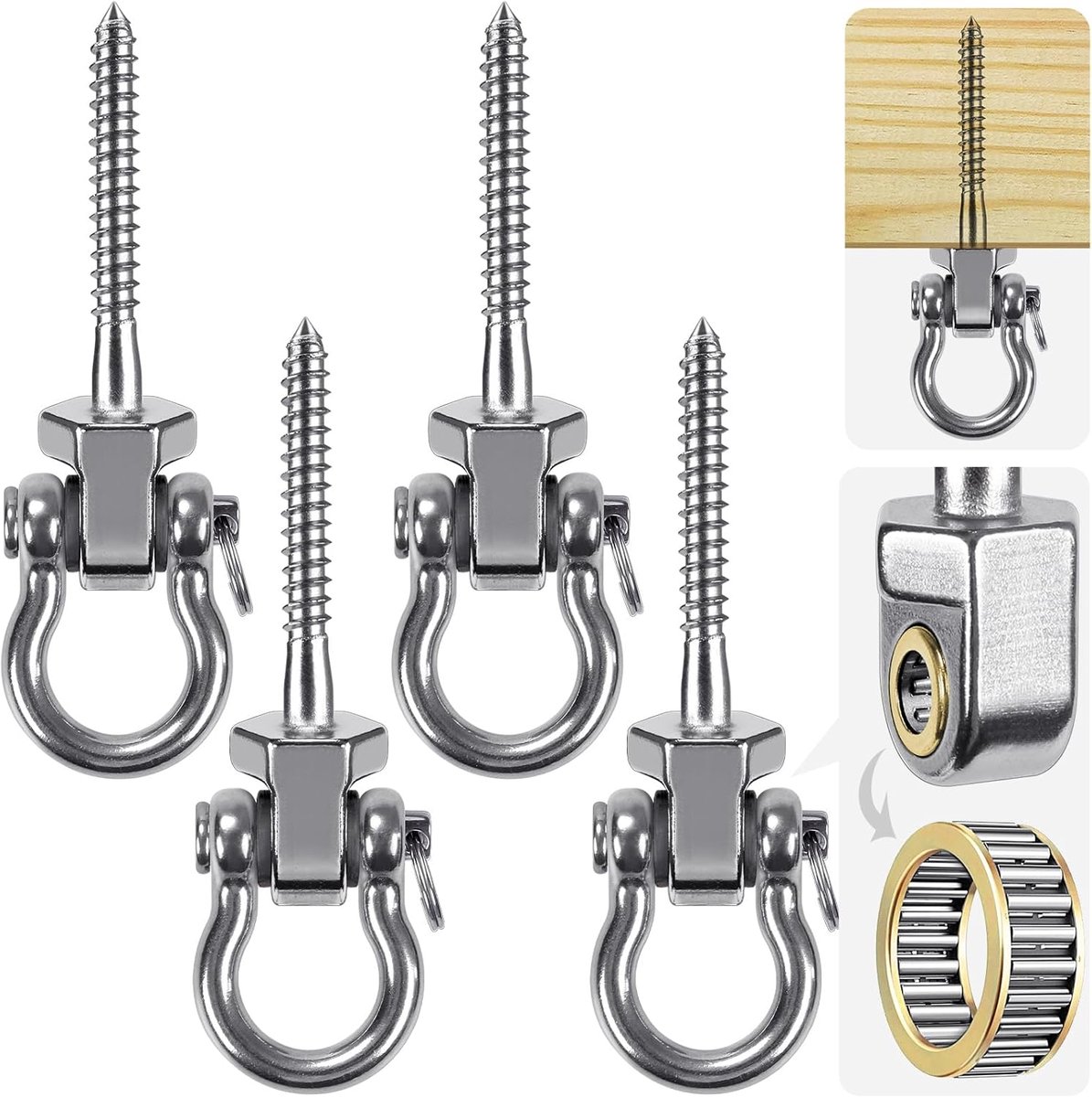 Heavy Duty Swing Hangers met Lagers, 4-Pack - RVS veranda Swing Hardware voor Patio & Speeltuin, Stille Draaibare Haken - Indoor / Outdoor Heavy Duty Swing Hardware, 1500 lbs Capaciteit