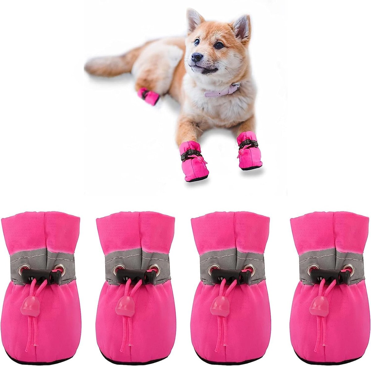 Schoenen, hondenlaarzen, pootbescherming, deze comfortabele hondenlaarzen met zachte zool zijn uitgerust met reflecterende riemen (7, roze)