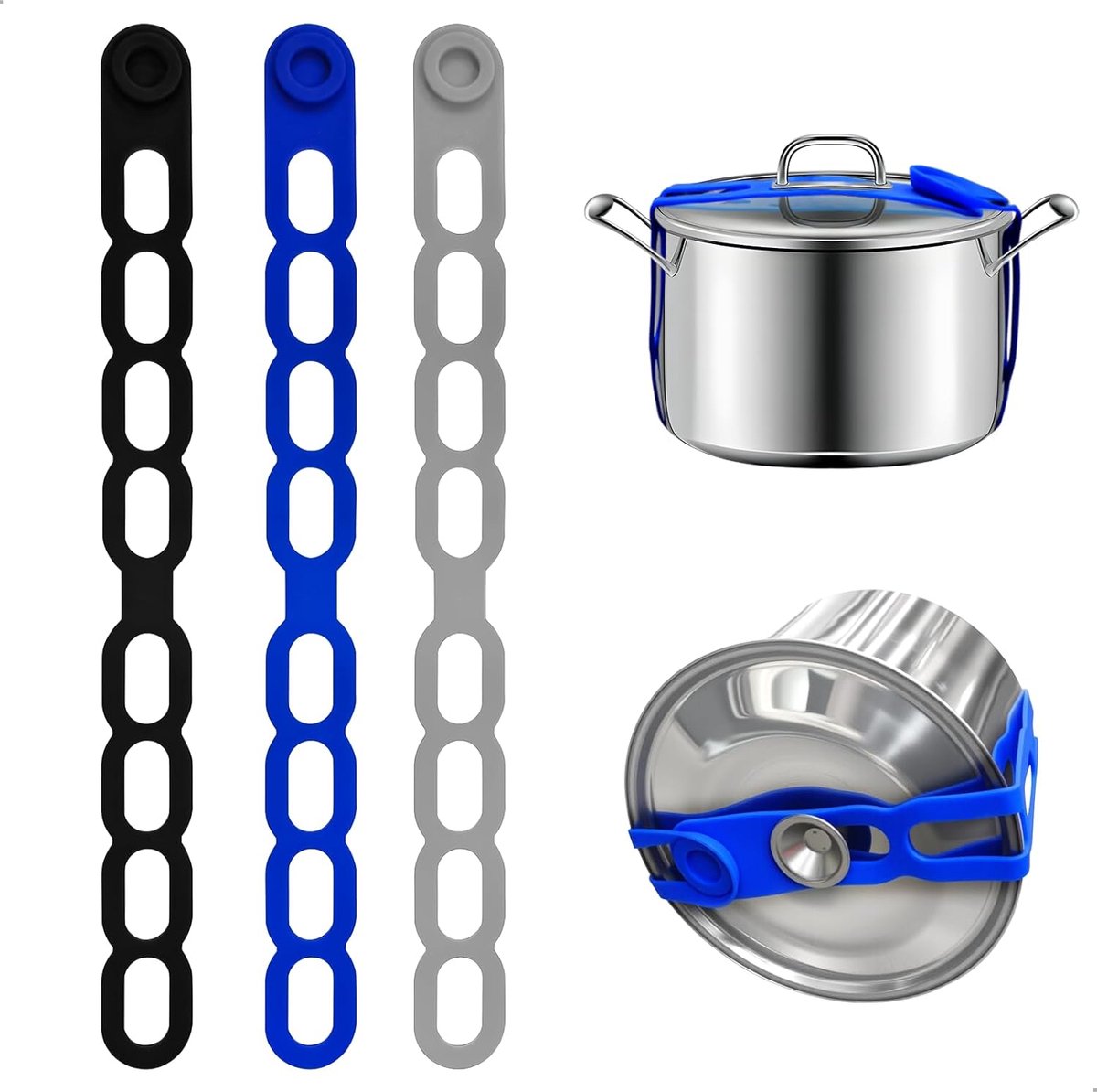 bevestigingsband, potdekselhouder, dekselhouder, siliconen deksel, organizer, bevestigingsband, middelgrote en grote potten, herbruikbaar, elastisch, zelfsluitend, 55 cm