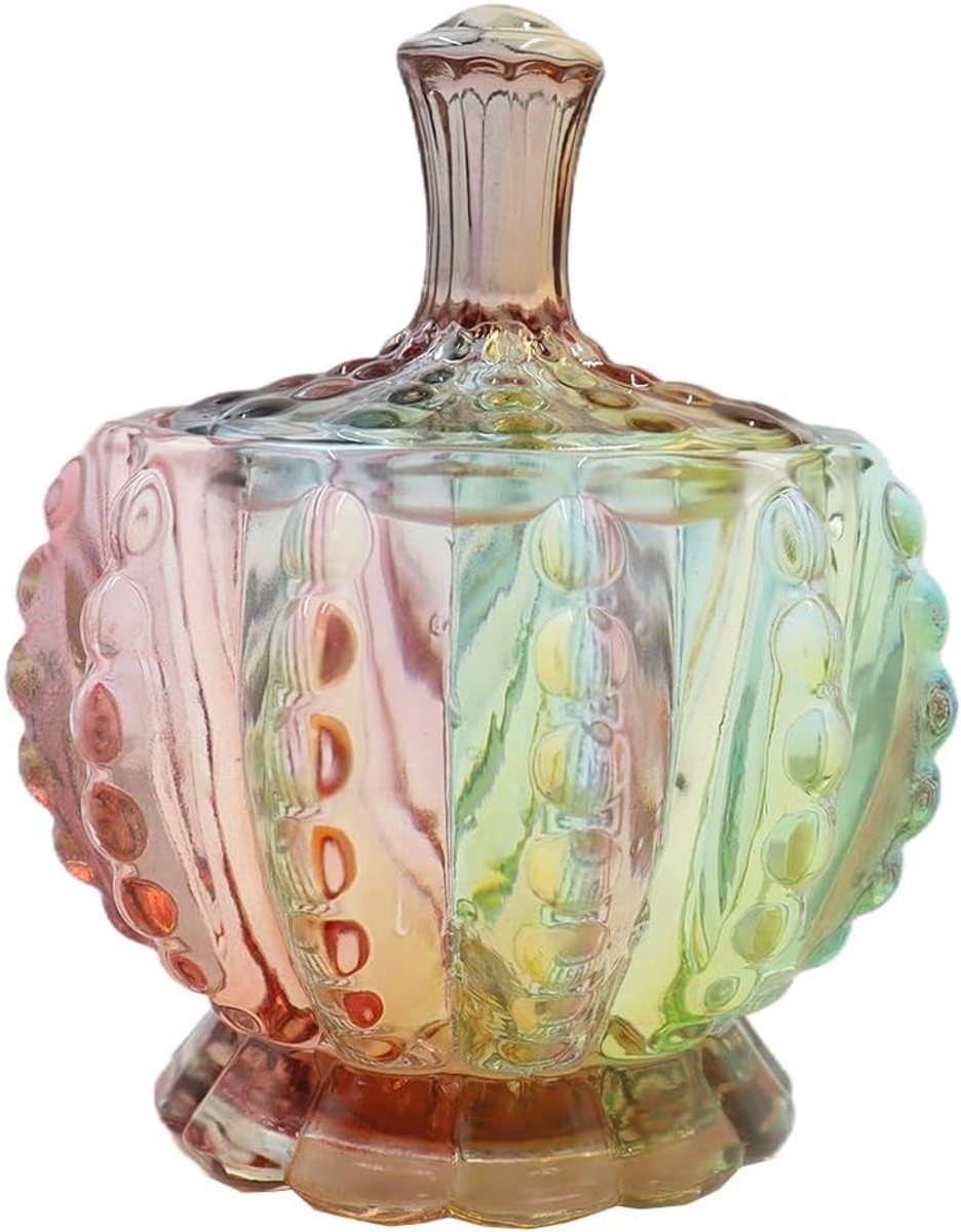 glazen potten met reliëf en deksel, decoratieve snoepschalen in regenboogstijl, sieradendoosjes voor keuken, huis, kantoor, feest (ketting)