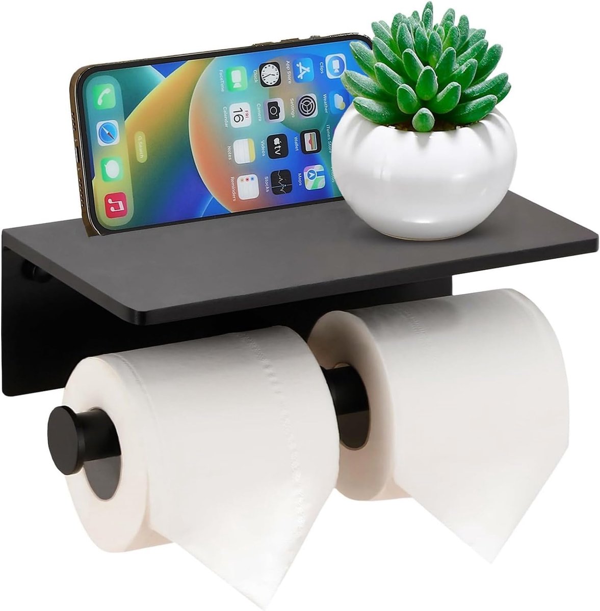 rol toiletpapierhouder met plank, wandgemonteerde roestvrijstalen tissuedispenser voor badkamer (zwart)