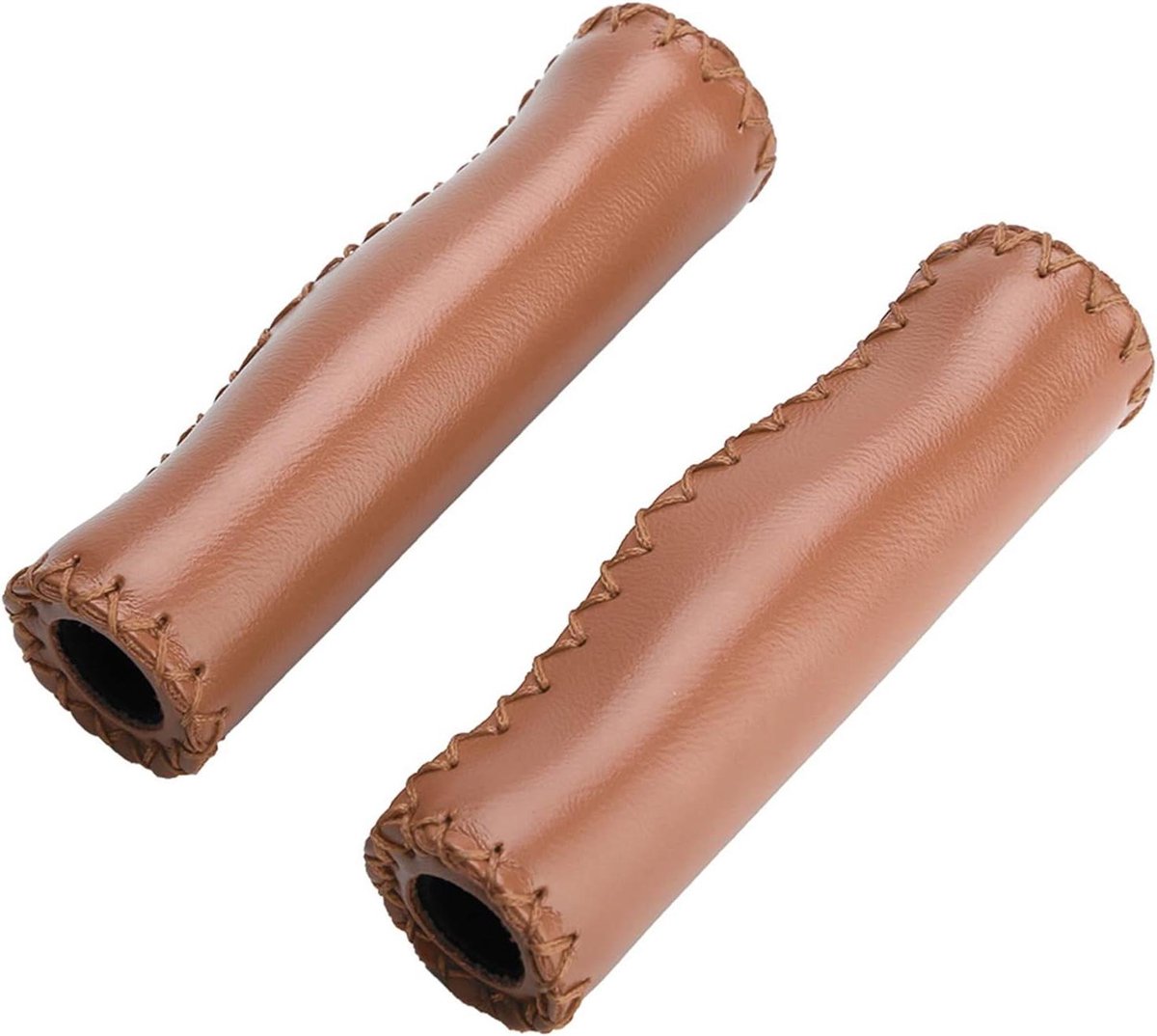 Fiets Stuur Handvatten - Handgrepen Fiets - Comfortabel Fietsen - Handgestikt PU Leer - 13 cm Lengte - Bruin