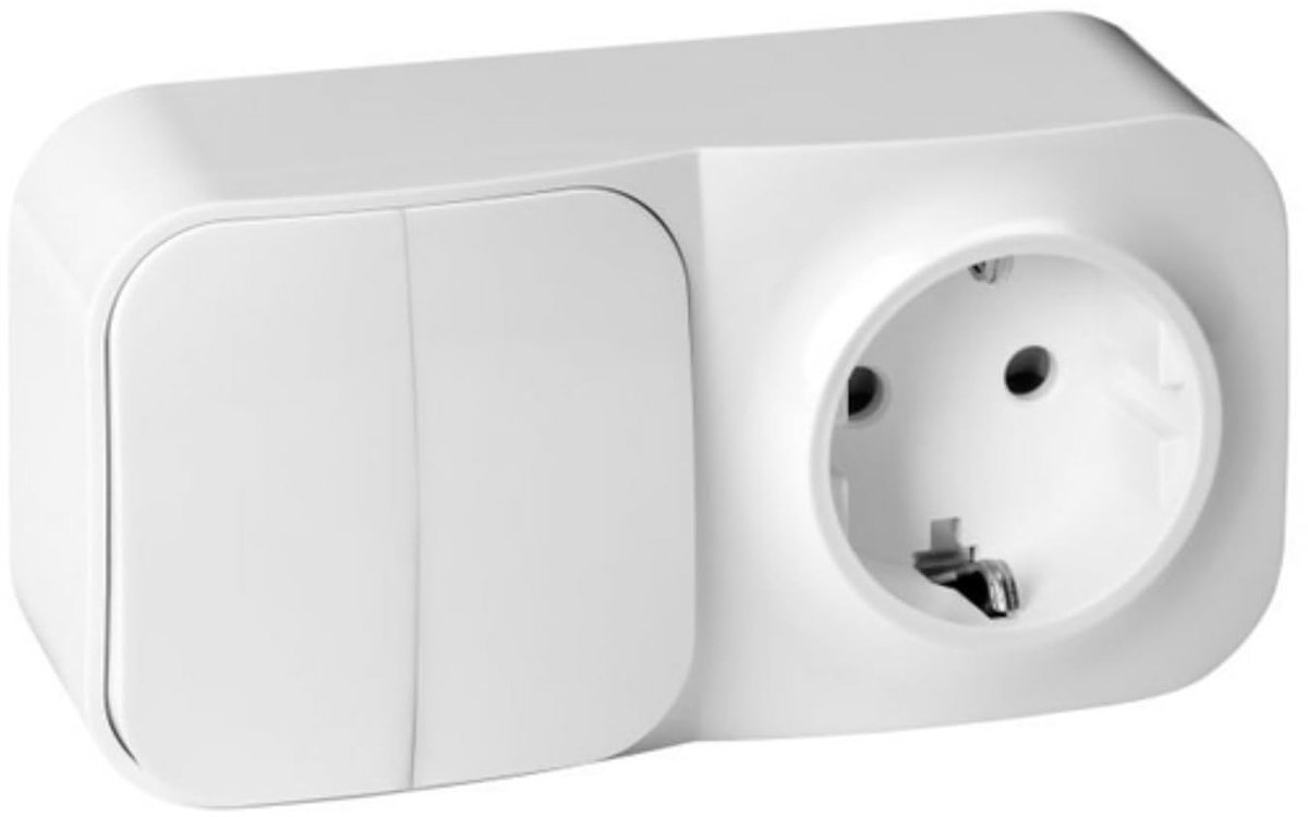 Opbouwschakelaar En Enkelvoudig Stopcontact IP20 2P+T Schuko Voor Inbouw Stekkerdoos (Wit)