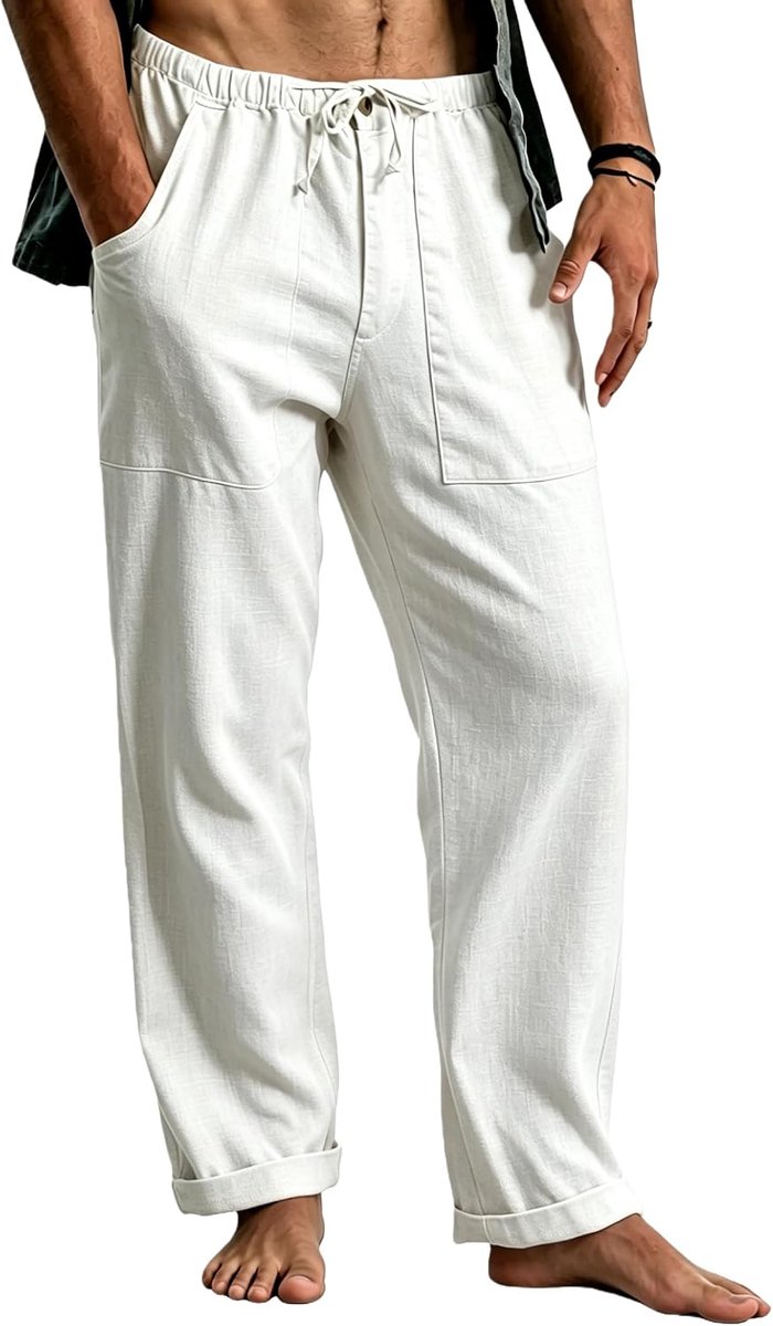 Heren Linnen Broek Licht Zomerbroek met Trekkoord Lange Casual Broek voor Strand Vakantie Dagelijks Gebruik