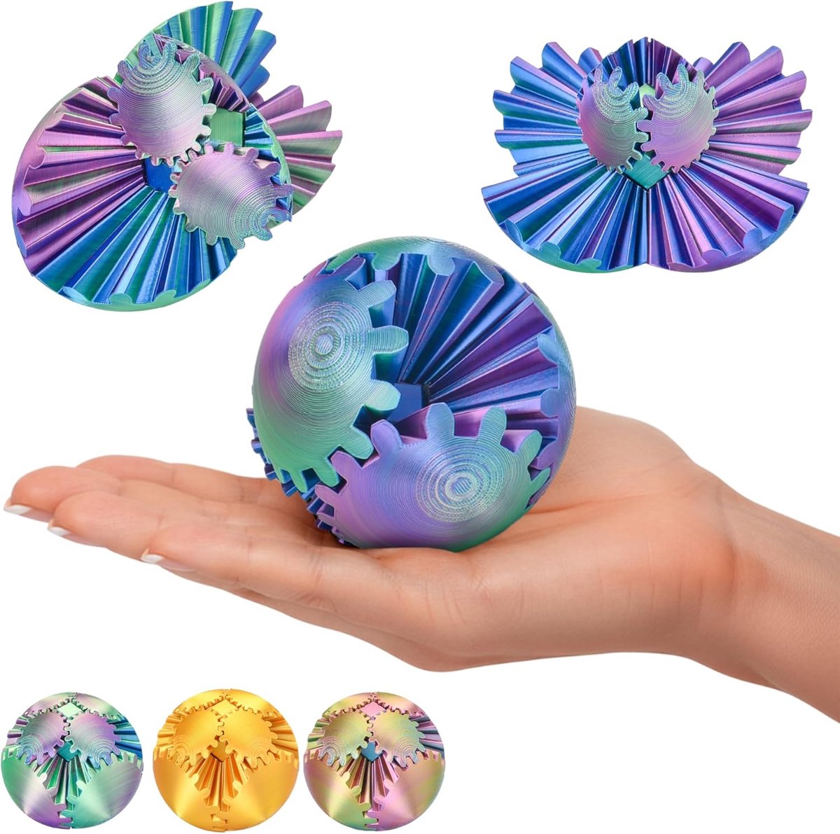 Ball 3D-logicabal, blauw-groen-paars, draaibare kleurbal, anti-stress bureau-gadget en concentratietrainer, decoratieve puzzel