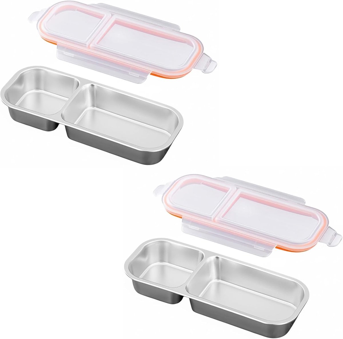 2-delige Roestvrijstalen Bento Box - 700 ml - Voor Werk en Reizen - Roze - 26,2x10,3x5 cm-Vetarme lunchbox van roestvrij staal met deksel - verdeelde compartimenten en een bewaarcontainer voor etenswaren