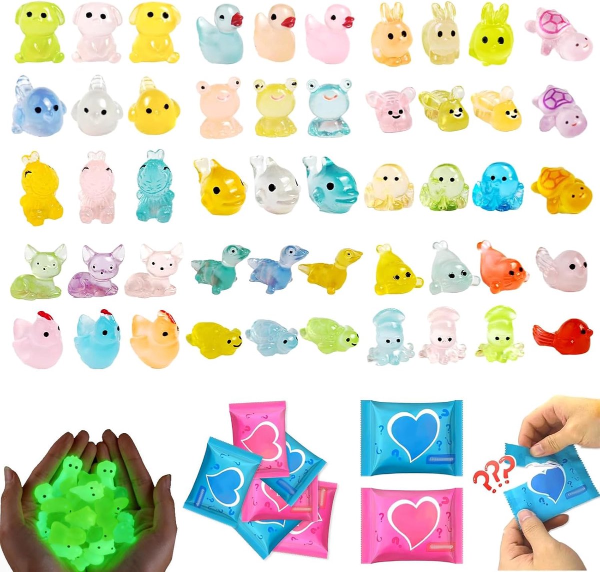Glow in the Dark Harstier Mystery Blind Bag, 100 stuks Glowende Boerderij & Oceaan Figuren voor Feengarden