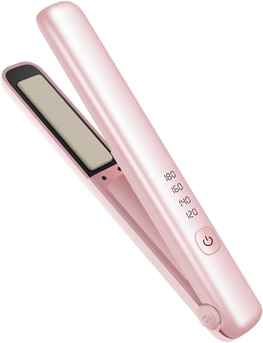stijltang, 2-in-1 mini-stijltang voor onderweg. en krultang met USB-C-oplaadfunctie. Compacte, draagbare keramische voor krullen en stijlen met lcd-scherm. (Pink)