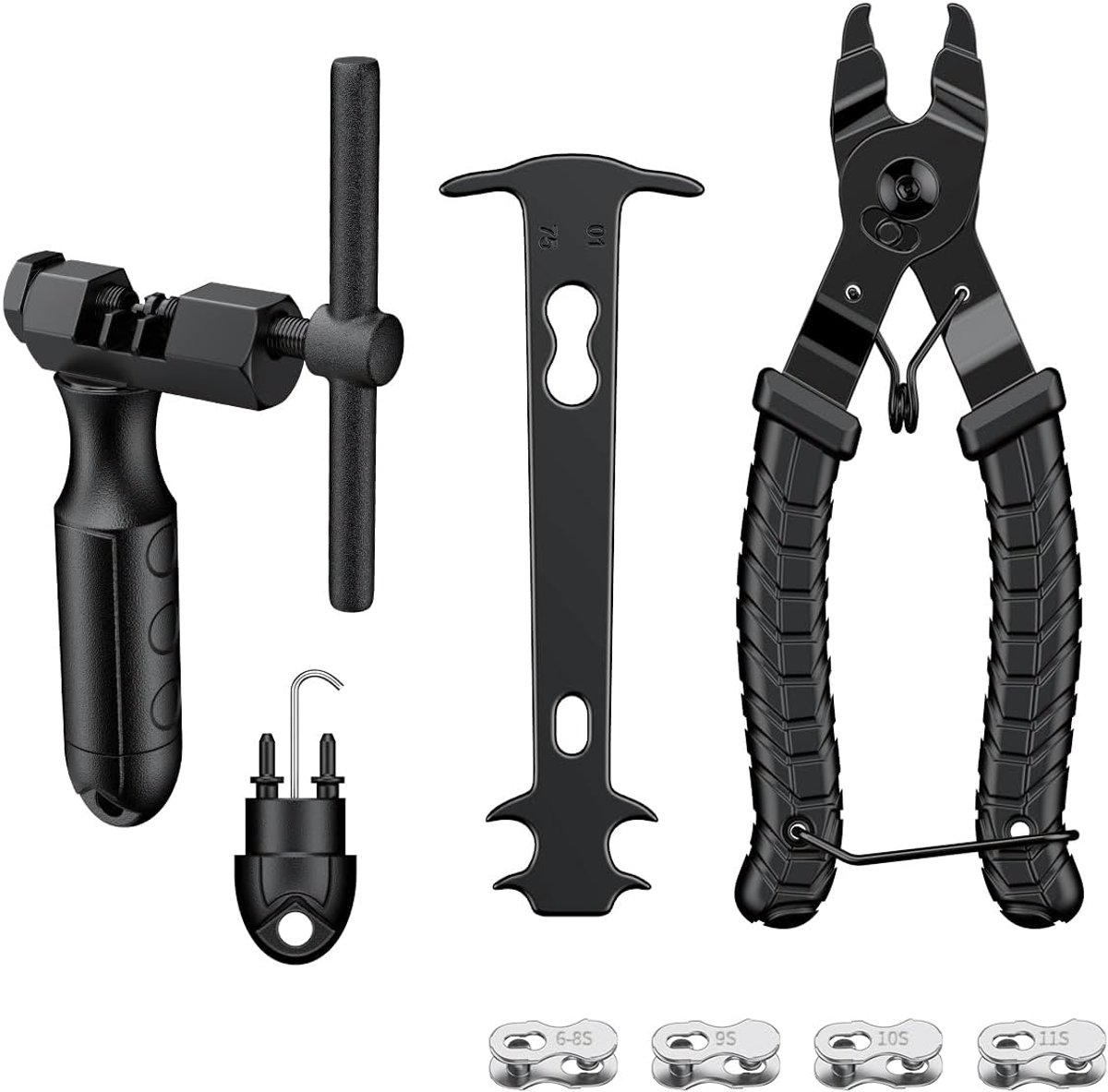 Kettingklinknagel fiets, fietsketting, reparatieset met kettingbreker, Master Link tang, kettingtester en 4 paar fiets ontbrekende schakels, gereedschapsset voor 6-12 versnellingen