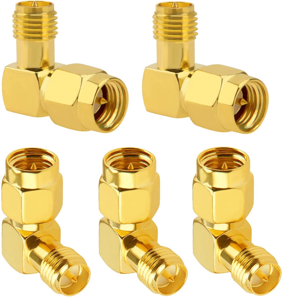 5 Stuks SMA Male naar RP-SMA Female Haakse Adapter, Coaxiale Connector voor WiFi Antenne, FPV, Bril, Router