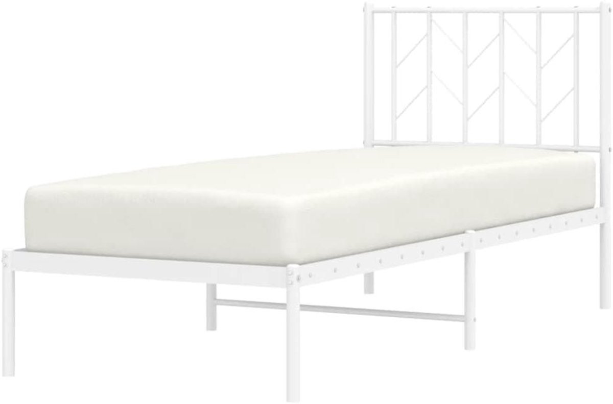 Metalen Bedframe - Ledikant Metaal - Slaapkamer Inrichten - Robuuste Constructie - 75 x 190 cm - Wit