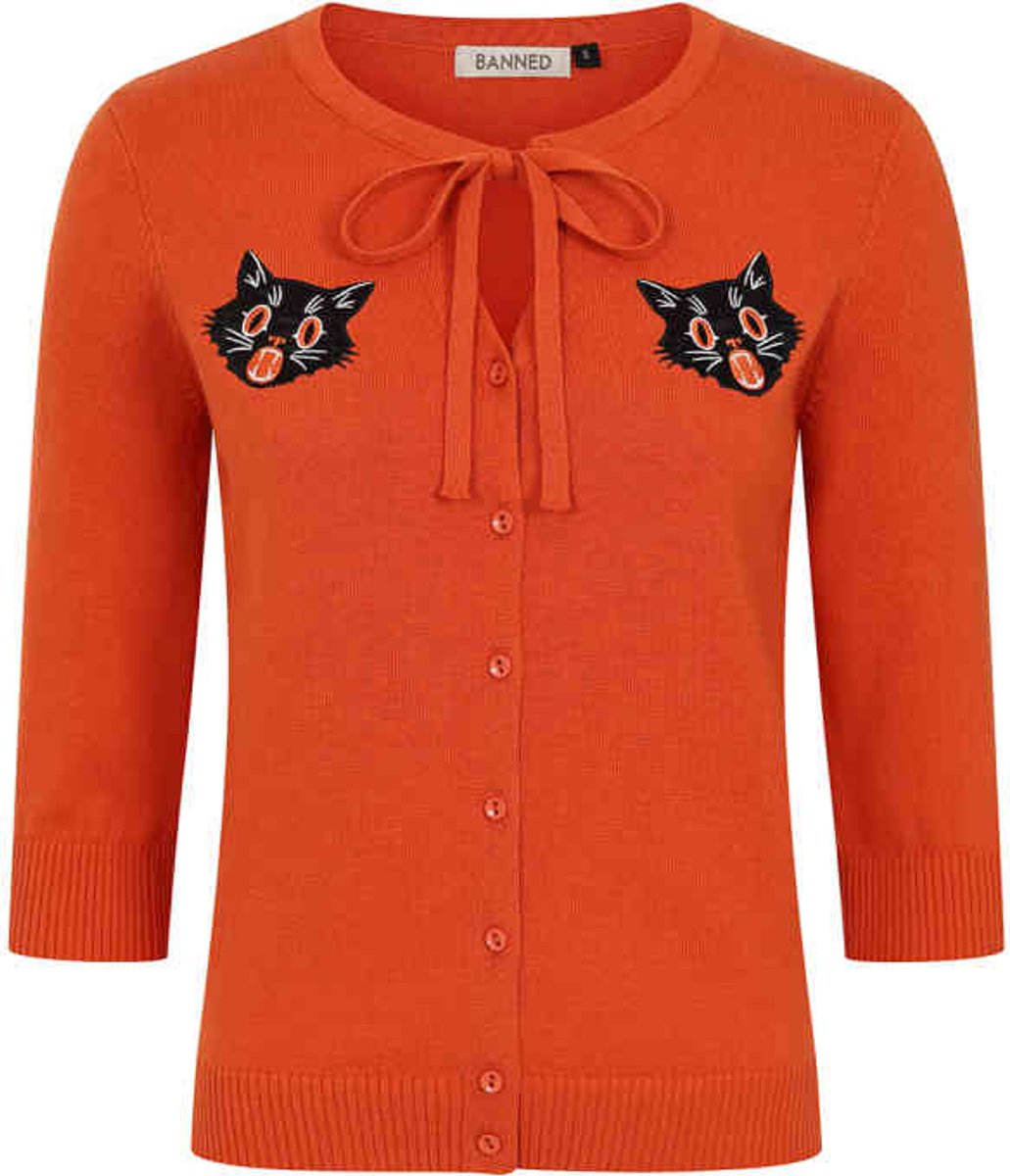 Banned - Mia Scared Cat Cardigan - M - Oranje