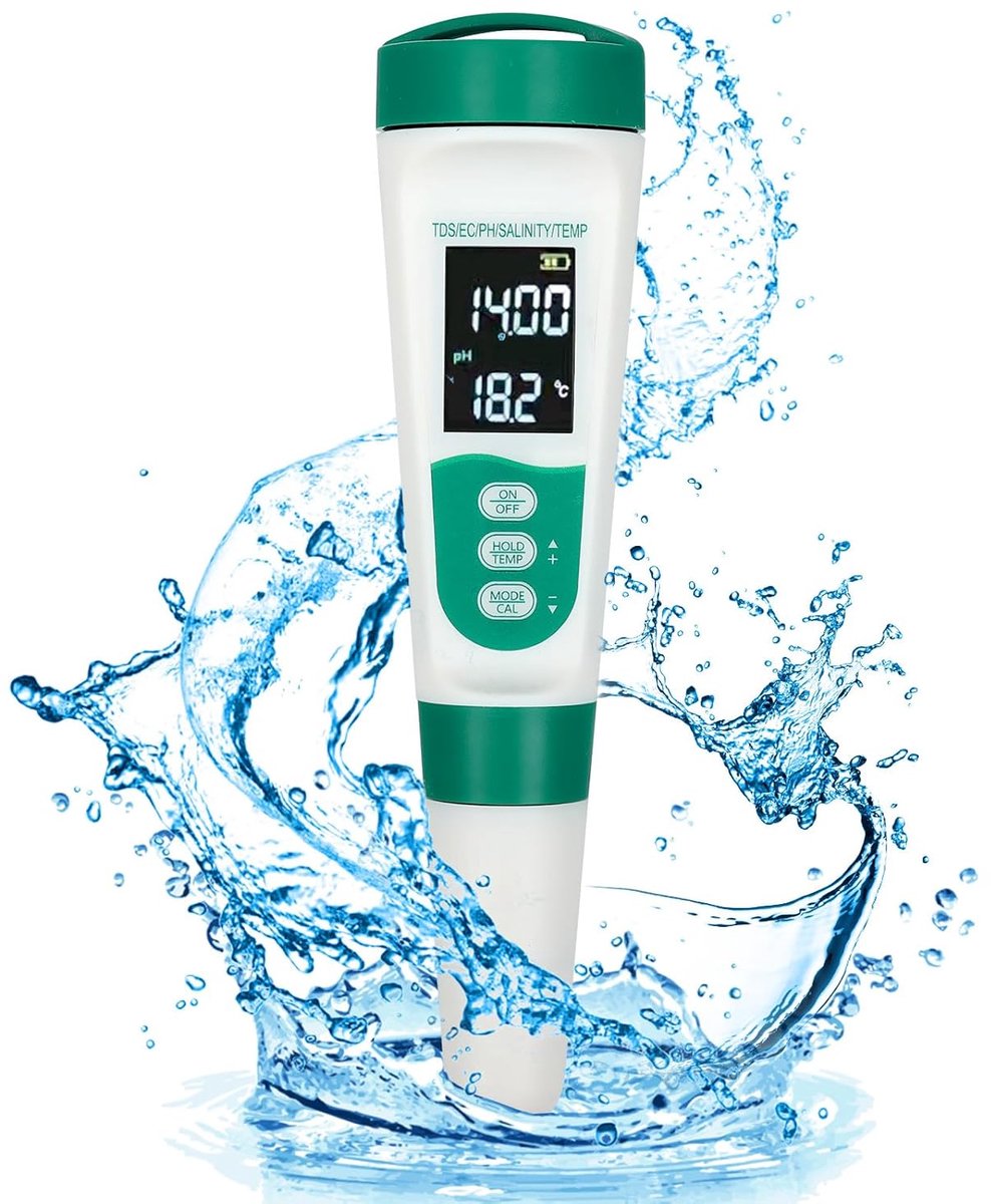 5-in-1 Waterkwaliteit Tester met Spraak - Digitale pH Meter & TDS Meter - EC & Saliniteit Meter - Watermeter voor Aquarium & Zwembad