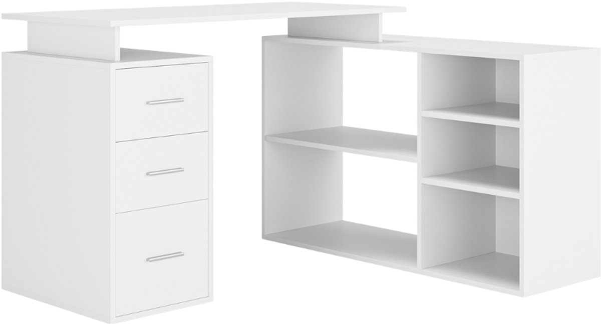 Hoekbureau – Voor studie en thuiskantoor – Met lades en opbergruimte – [Materiaal/Kleur] 129x104x[hoogte] cm