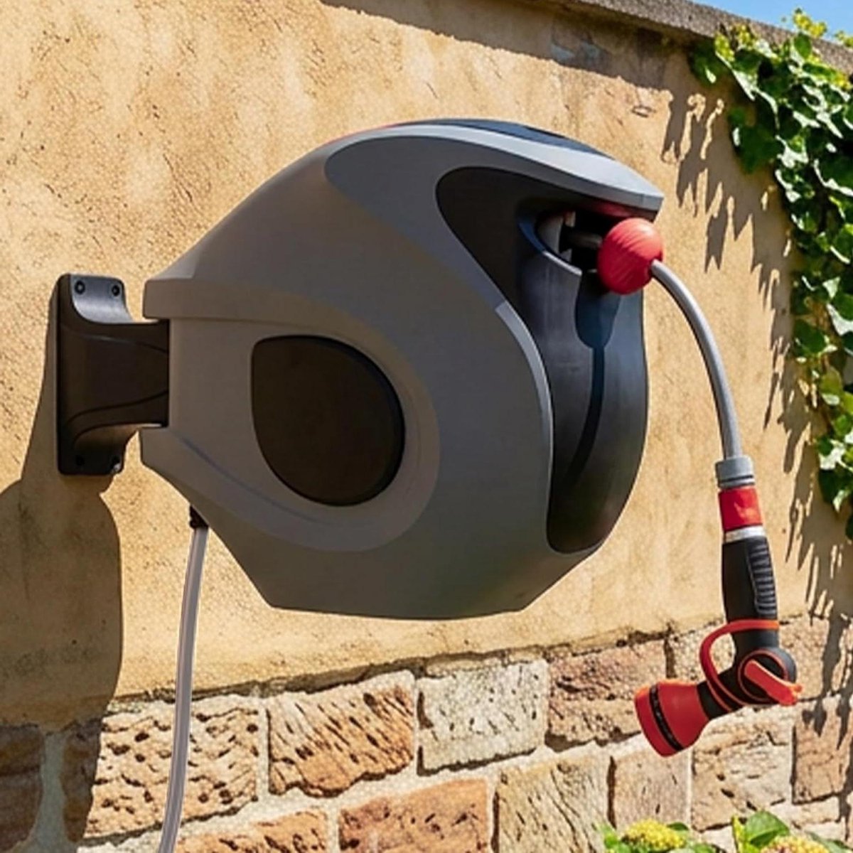 Slanghaspel - Tuinslanghouder - Water geven - Automatisch oprollen - 30 meter - Grijs