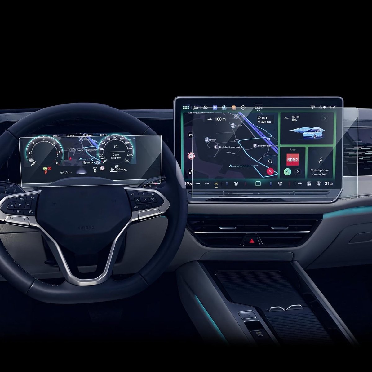 Beschermfolie voor 15 inch navigatiescherm en 10,25 inch digitale cockpit van Passat B9 Variant 2024-2026, anti-krassen en helderheid verhogend
