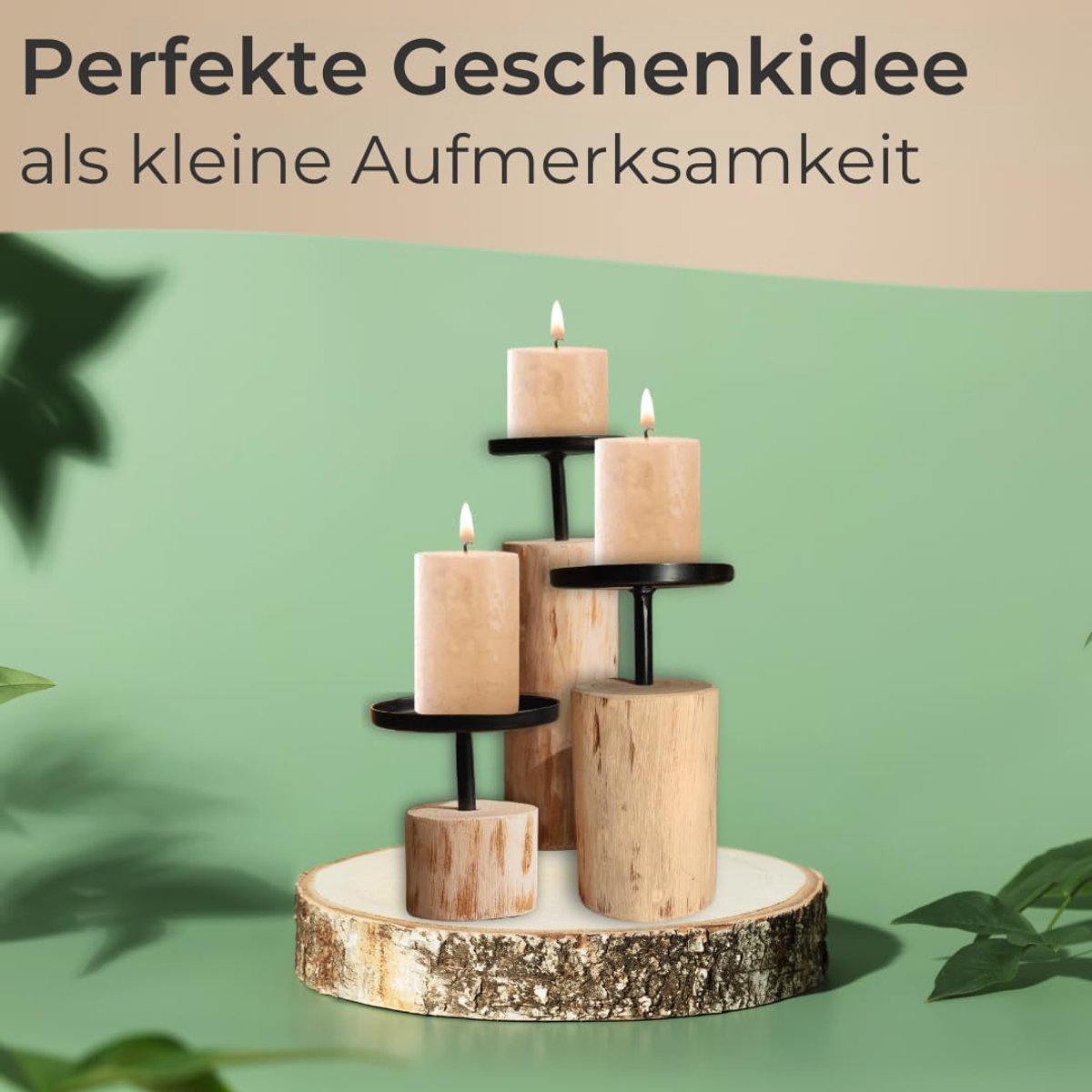 3-delige kandelaarset van eucalyptushout en metaal voor stompkaarsen - stijlvolle tafeldecoratie — cadeau in Wonen & Interieur - foto 8