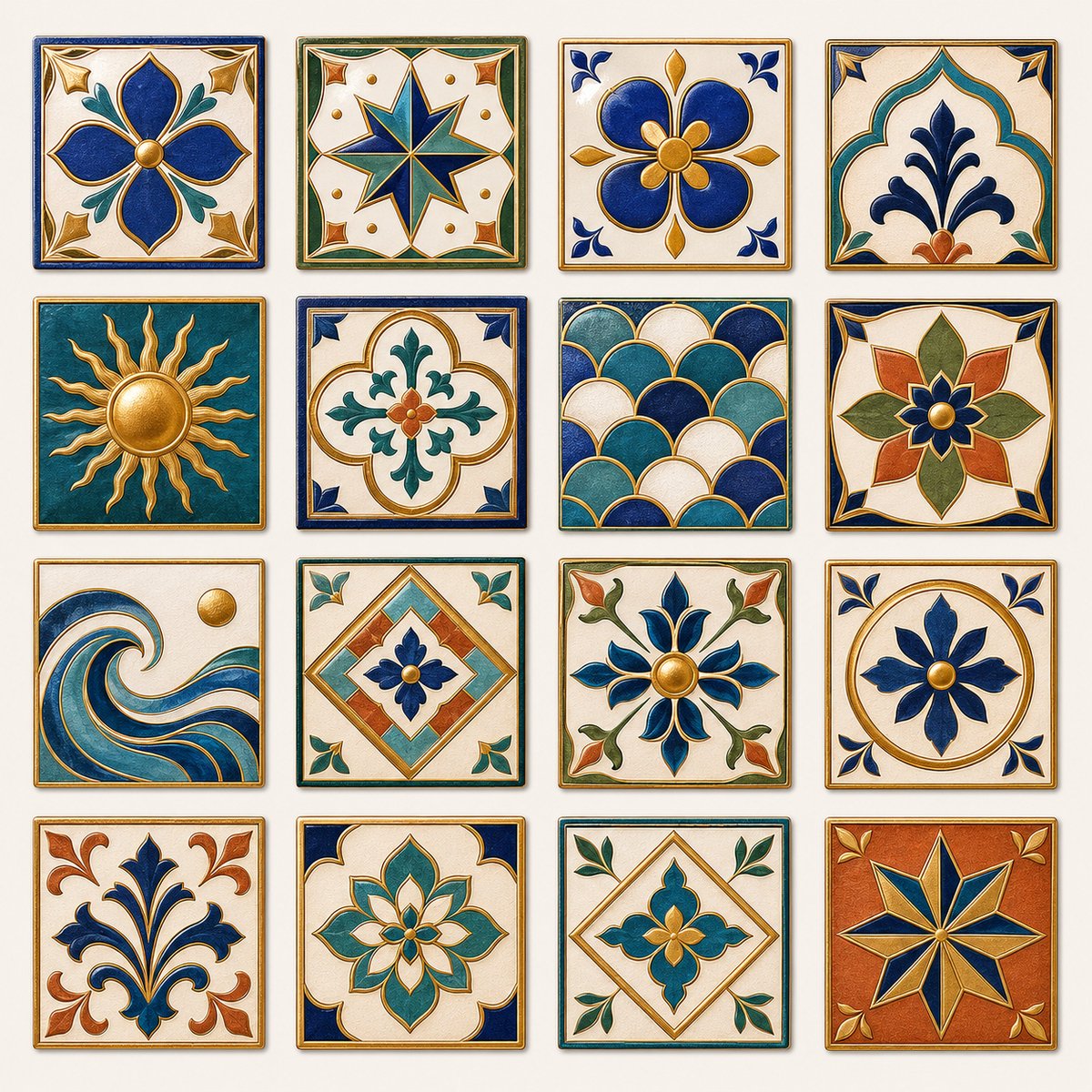 Tegelstickerset Azulejos 3 (16 stickers) 15 x 15cm per sticker - backsplash - peel and stick - plakfolie - voor badkamer, keuken of toilet - zelfklevend