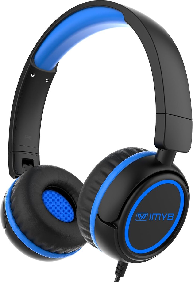 SnelShoppen - IMYB Kinderhoofdtelefoon met Kabel, Opvouwbaar, Stereogeluid, Veilige Volumebegrenzing, 3,5 mm Jack, Over-Ear Hoofdtelefoon voor Kindere