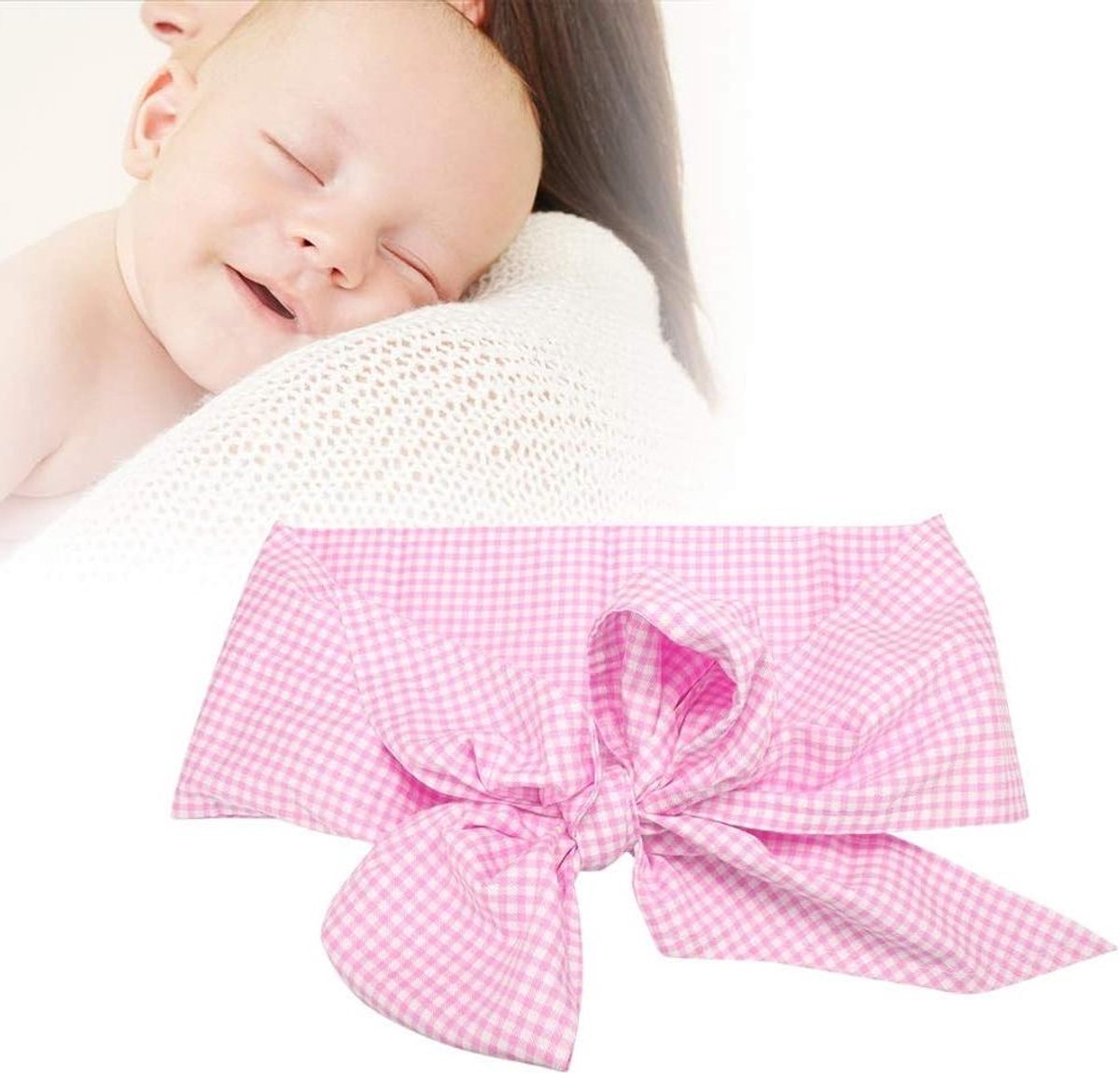 Baby Swaddle Dekentje - Wikkeldoek Baby - Babyfoto's Maken - Grote Strik Decoratie - 184x14 cm - Lichtroze Ruit