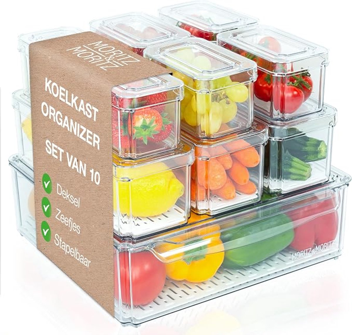 Set Van 10 Koelkast Organizers Met Deksel - Stapelbare Transparante Opbergboxen Voor Koelkast, Voorraadkast En Keuken - Stevige Bewaardozen Voor Voedsel En Accessoires