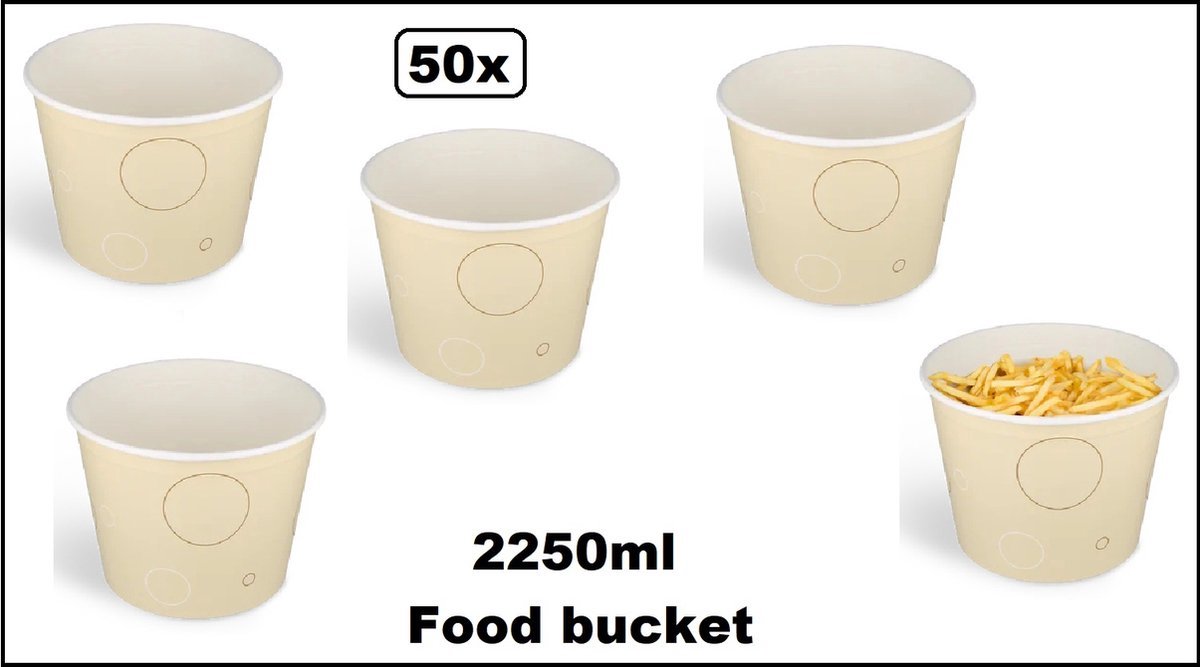 10x Food bucket 2250ml - diameter 19cm en hoogte 14cm - Gezinsemmer friet Emmer Kip patat snacks food snacks