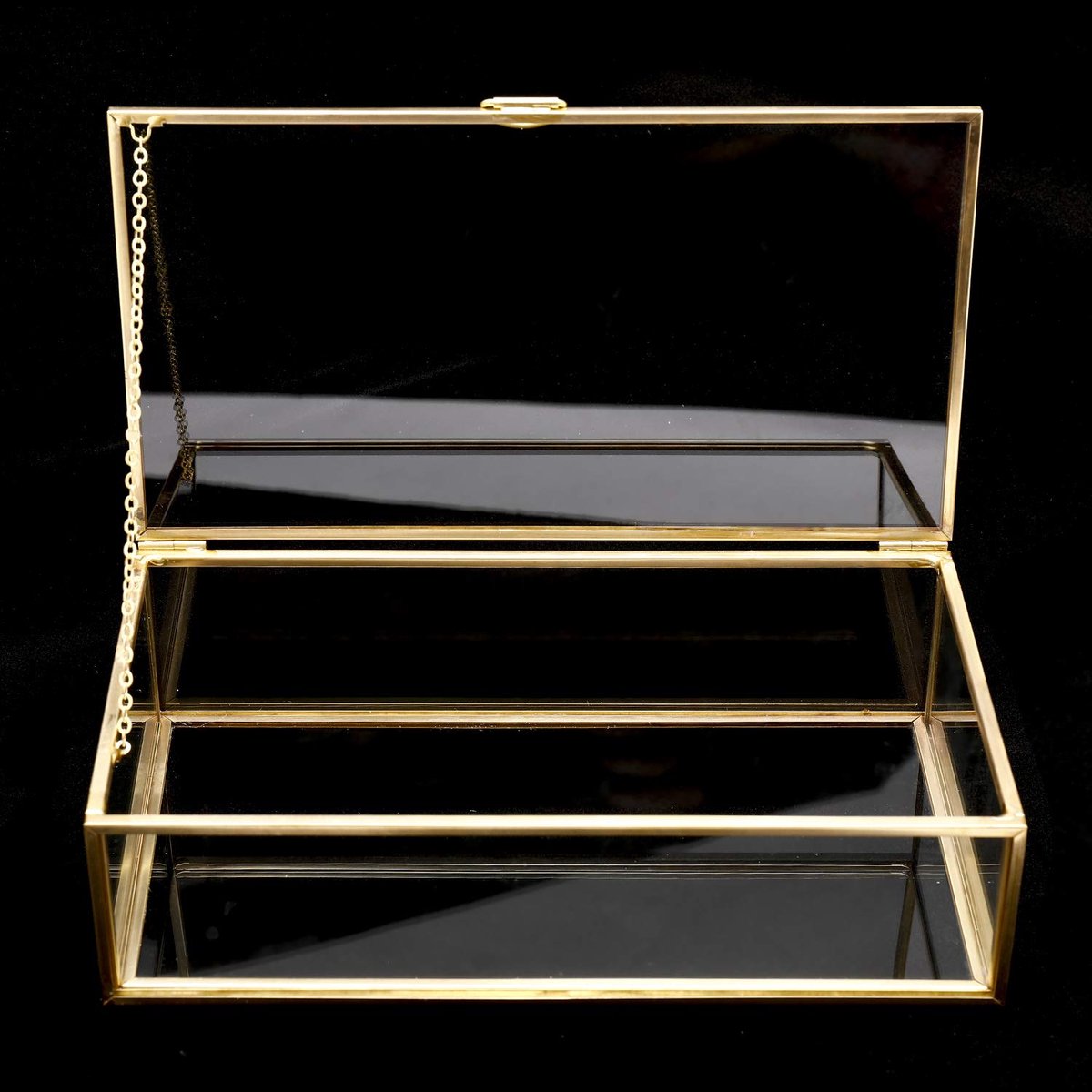 SnelShoppen - Koper Gouden Vintage Glazen Doos met Deksel - Decoratieve Sieraden Aandenken Display Organizer - Doorzichtige Rechthoekige Gouden Doos v
