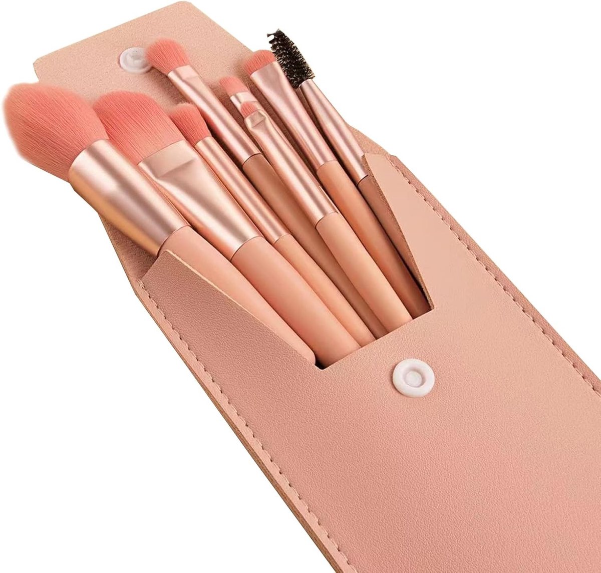 Complete Set van 8 Make-upkwasten voor Primer, Rouge en Concealer met Opbergtas in Roze