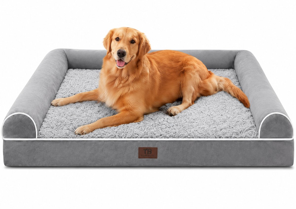 Orthopedisch Hondenbed Groot 106 × 76 × 19 cm – Extra Grote Hondenbank Met U-Vormige Rand – Waterdichte Wasbare Hoes – Zacht Hondenkussen Voor Grote En Middelgrote Honden – Antislip Bodem – Grijs