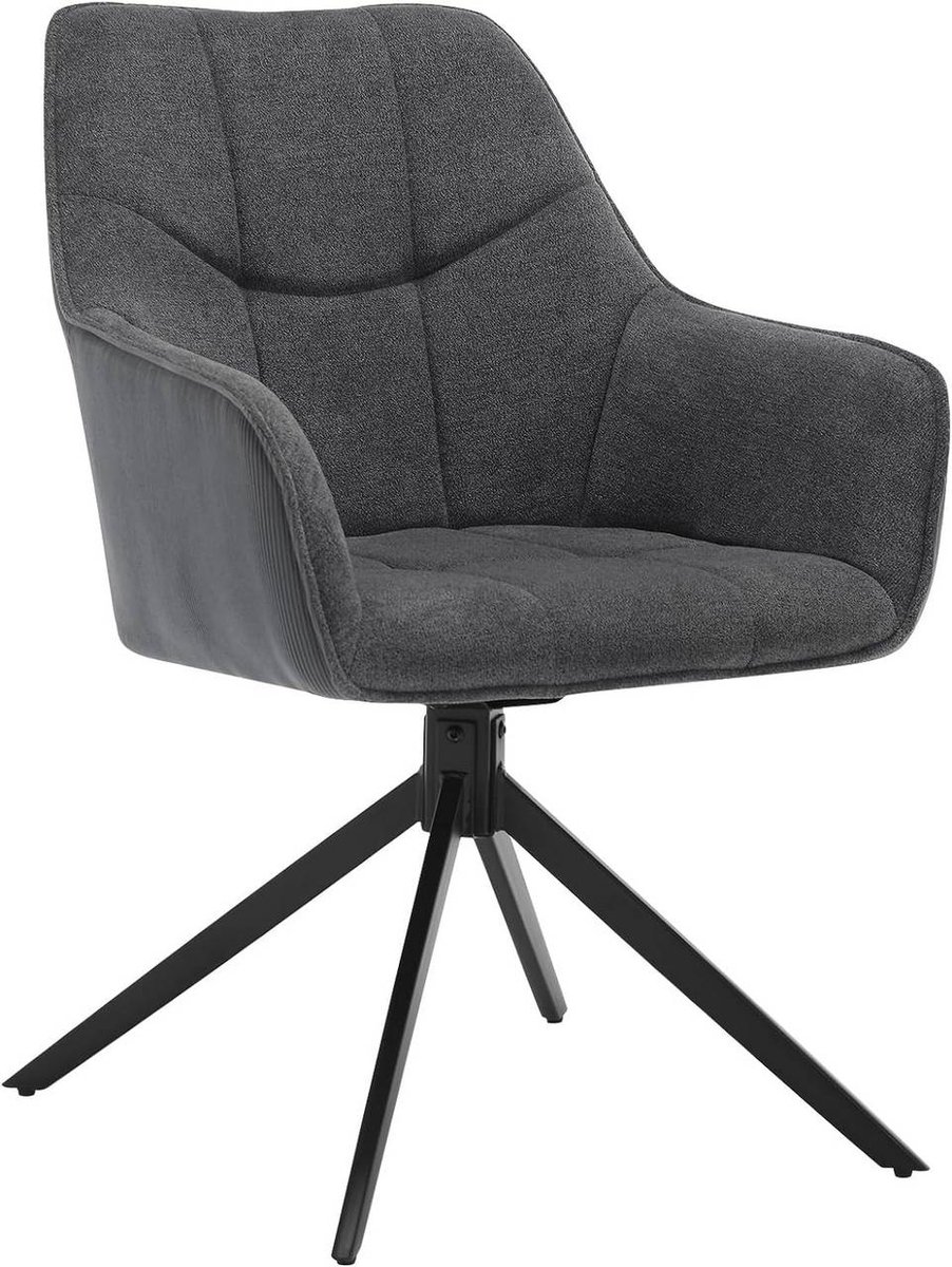 SureDeal® - Draaibare - Eetkamerstoel - Gestoffeerde stoel - Armleuningen - Chenille amp koord - Metalen poten - 58x63,5x86 cm - Zwart