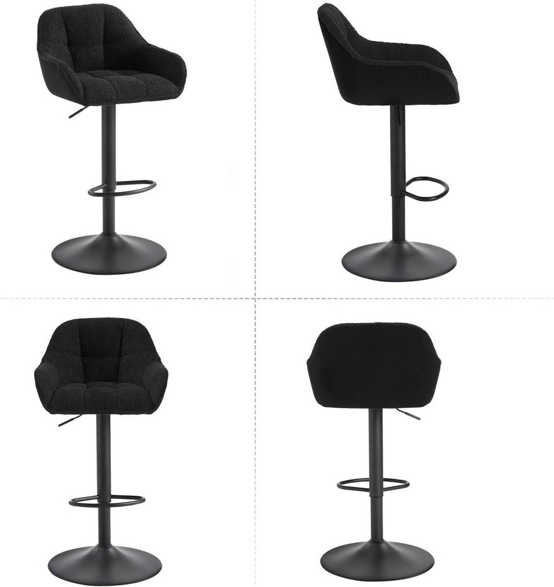 SureDeal® - barkruk - Hoogte verstelbaar - Draaibaar - Gevoerd - Chenillekoord metaal - 52x38,5x84 cm - Zwart