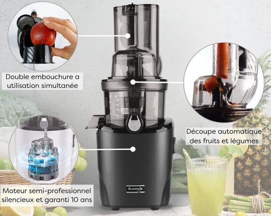 SnelShoppen - Kuvings Revo830 Sapcentrifuge met Dubbel Mondstuk, Automatisch Snijsysteem - Zwart - Ideaal voor Keuken, Gezonde Sappen, Groenten en Fru — afbeelding 5