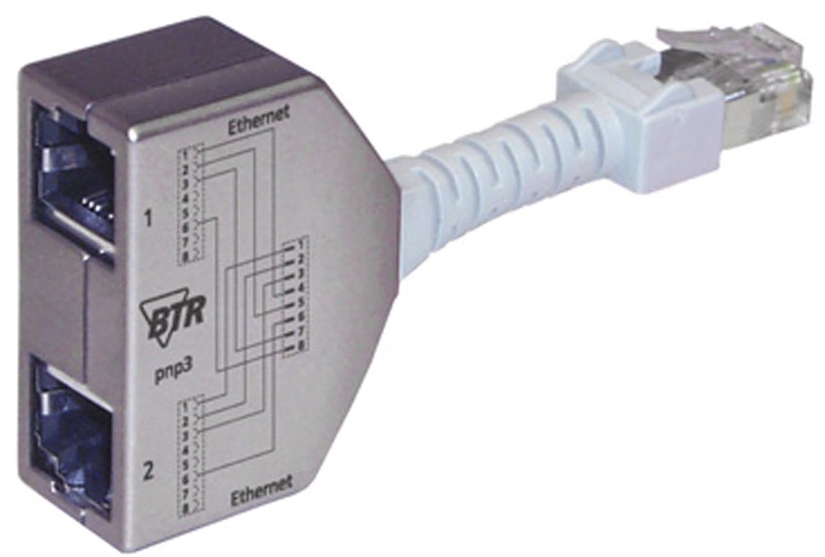 SnelShoppen - BTR Kabel Delen Adapter PNP 3 Set van 2 Ethernet Y-adapter CAT 5 met 2x RJ45 Aansluiting en 1x RJ45 Connector - Zilver, Perfect voor Thu