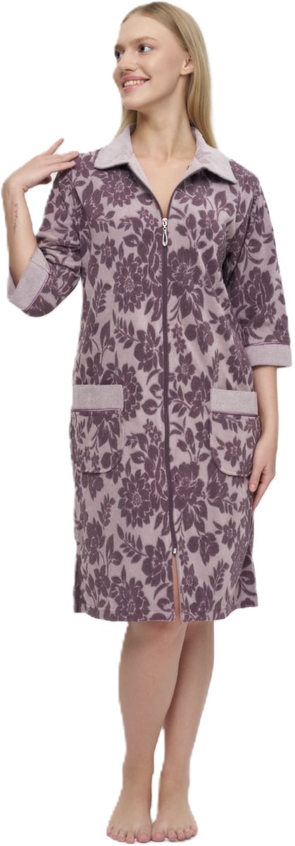 Dames Rits Badjas /Ochtendjas Ronza / Lilla kleur / maat L/XL
