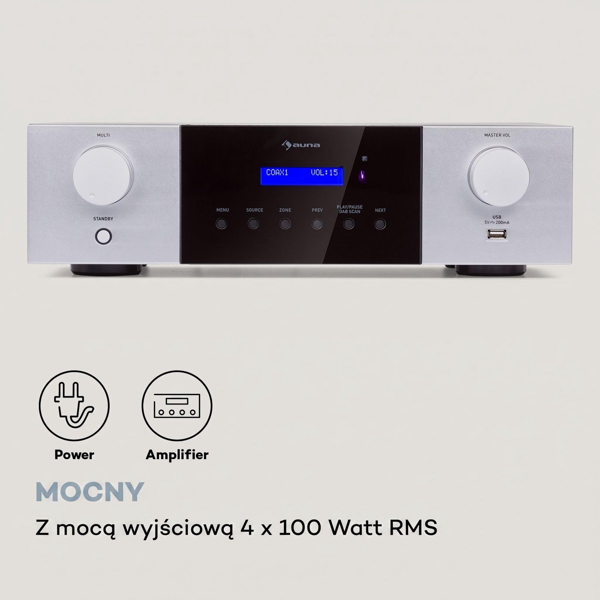 SnelShoppen - Auna AMP-4000 DAB hifi stereo versterker met DAB+ radio, USB afstandsbediening, zwart-wit versterker met LED display voor thuisgebruik thumbnail 2