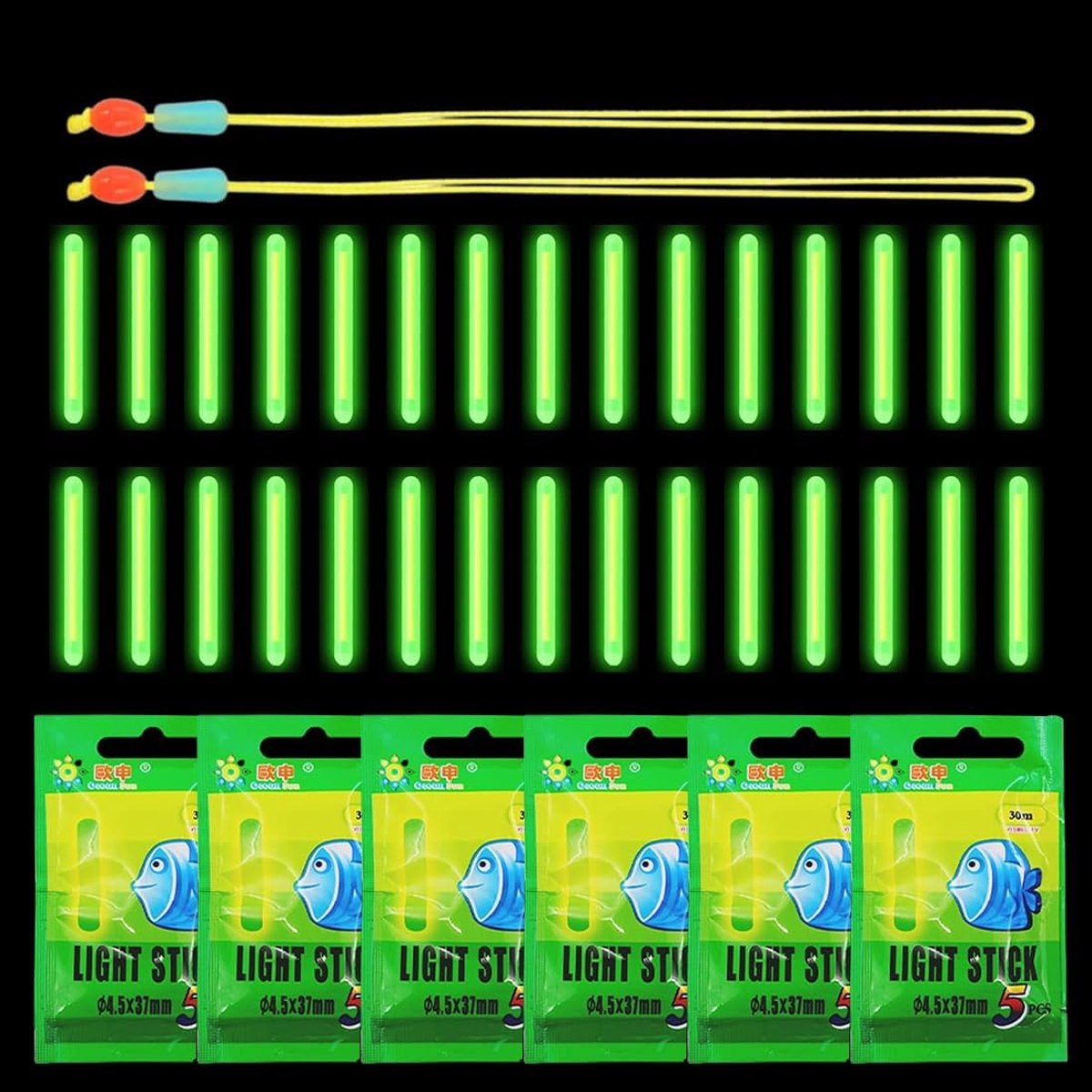 Nachtvissen lichtstaven, fluorescerende kniklichten voor vishengels, duurzame accessoires voor nachtvissen, groene glow sticks (30 stuks)
